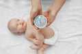 Woman checking temperature and humidity in baby room. concept optimal climate, moisture, air temperature Royalty Free Stock Photo