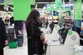 Woman at the checkout-self-service in the store. Moscow. 05.02.2019