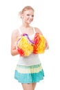 Woman cheer leader with pompoms Royalty Free Stock Photo