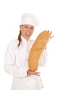 Woman chef bread hold happy Royalty Free Stock Photo