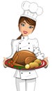 Woman Chef roasted turkey thanksgiving