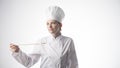 Portrait of a young beautiful woman in cook clothes Royalty Free Stock Photo