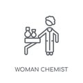 Woman Chemist linear icon. Modern outline Woman Chemist logo con