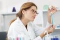 Woman chemist or researcher analysis chemical laboratory Royalty Free Stock Photo