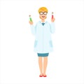 Woman Chemist With Test Tubes, Part Of Happy People And Their Professions Collection Of Vector Characters