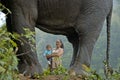 Woman child and elephant in jingle