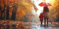 Woman and Child Standing Under Umbrella in Rain Royalty Free Stock Photo