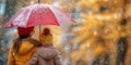 Woman and Child Standing Under Umbrella in Rain Royalty Free Stock Photo