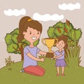 Woman with child and trophy Royalty Free Stock Photo