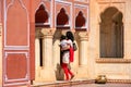 Woman with a child walking at Chandra Mahal in Jaipur City Palace