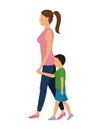 Woman and child walking design