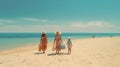 woman and children on beach at sea blue sky ,beautiful landsdcape minimalism copy space,travel and vacation ,