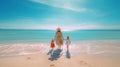 woman and children on beach at sea blue sky ,beautiful landsdcape minimalism travel and vacation ,