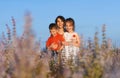 Woman and children in sage field Royalty Free Stock Photo