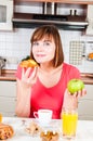 Woman chooses healthy diet