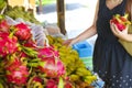 Woman choosing fruits in the open air fruit market Royalty Free Stock Photo