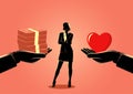 Woman choosing between love or money