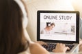 Woman choosing online course for self-education Royalty Free Stock Photo
