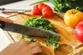 Woman chopping parsley and dill for healthy vegetarian salad Royalty Free Stock Photo