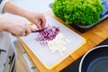 Woman chopping onions