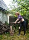 Woman Chopping Wood Royalty Free Stock Photo