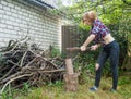 Woman Chopping Wood Royalty Free Stock Photo