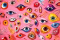 eye blue abstract seamless doodle design isolated pattern background pink illustration. Generative AI.