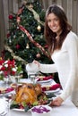 Woman christmas dinner roasted turkey Royalty Free Stock Photo