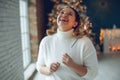 Woman for Christmas. Fat woman on a holiday. Royalty Free Stock Photo