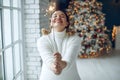 Woman for Christmas. Fat woman on a holiday. Royalty Free Stock Photo