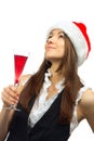 Woman in christmas hat drinking cocktail Royalty Free Stock Photo