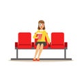 Woman In Cinema Room Alone With Popcorn And 3D Glasses, Part Of Happy People In Movie Theatre Series