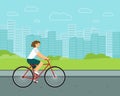 Woman city bicycle. White rider on bike. flat vector character