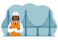 Woman civil engineer next to the bridge. The concept of civil engineering and construction.