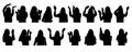 Woman claps palms, waves hands and greets, set of silhouettes. Vector illustration Royalty Free Stock Photo