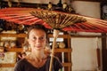 Woman with classic umbrella in Myanmar Royalty Free Stock Photo