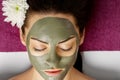 Woman with clay facial mask in beauty spa. Skincare. Beauty Concept. Facial treatment. Cosmetology. Body care girl`s