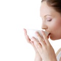 Woman with clean face drinking grean tea Royalty Free Stock Photo