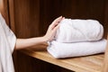 Woman clean hygiene hotel white towel