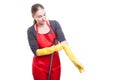 Woman cleaner wearing protective rubber gloves Royalty Free Stock Photo