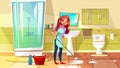 Woman cleaning bathroom vector illustration Royalty Free Stock Photo