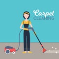 Woman cleaning carpet with vacuum cleaner at home. Hugiene concept vector ilustration Royalty Free Stock Photo