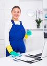 Woman cleaning at company office Royalty Free Stock Photo