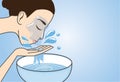 Woman cleaning facial with water.