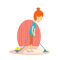 Woman is cleaning the floor with a vacuum cleaner Royalty Free Stock Photo