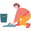 Woman cleaning home vector washing floor icon