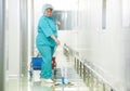 Woman cleaning hospital hall Royalty Free Stock Photo