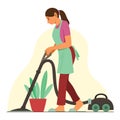 Woman Cleaning House with Vacuum Cleaner. Royalty Free Stock Photo