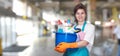 Woman cleaning lady with a bucket and cleaning products Royalty Free Stock Photo