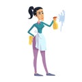 Woman cleaning, perfectionist housewife flat cartoon vector illustration